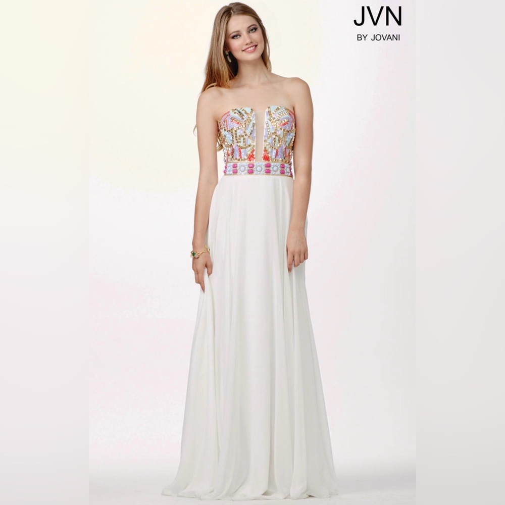 JVN by Jovani JVN31751 Strapless Beaded Chiffon Gown | Size 4